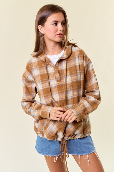 Mocha Plaid Flannel Pullover Hoodie