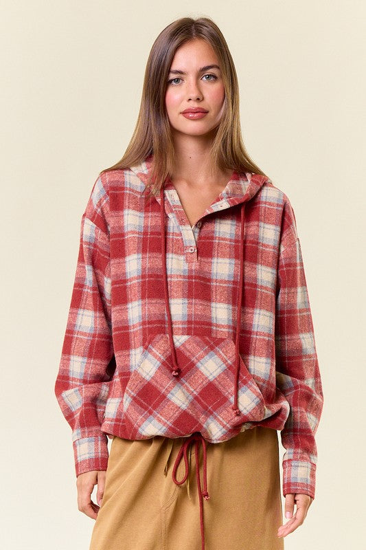 Brick Plaid Flannel Pullover Hoodie