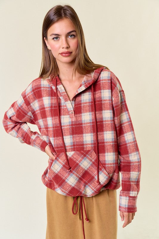 Brick Plaid Flannel Pullover Hoodie