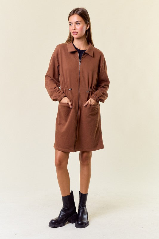 Chocolate Zip-up French Terry Dress