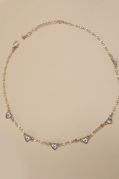 Gold Heart Stone Station Necklace