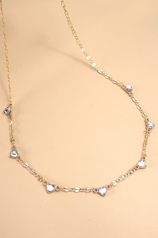 Gold Heart Stone Station Necklace