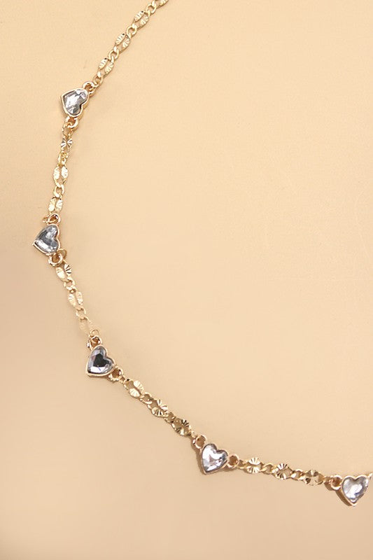 Gold Heart Stone Station Necklace