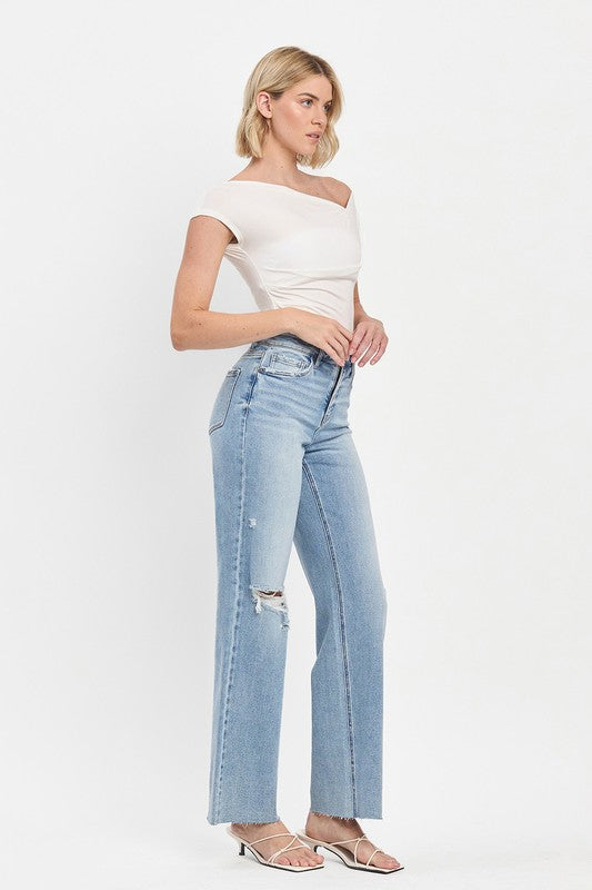 High Rise Raw Hem Wide Leg Jeans