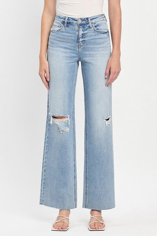 High Rise Raw Hem Wide Leg Jeans