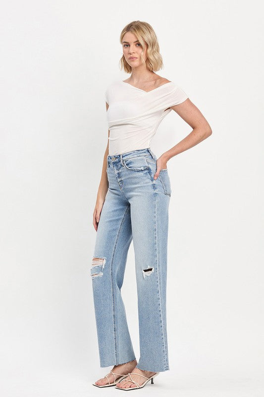 High Rise Raw Hem Wide Leg Jeans