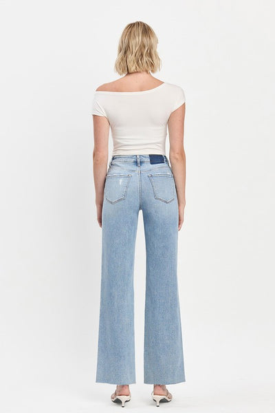 High Rise Raw Hem Wide Leg Jeans