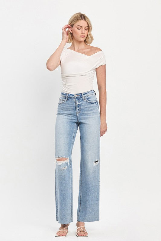 High Rise Raw Hem Wide Leg Jeans
