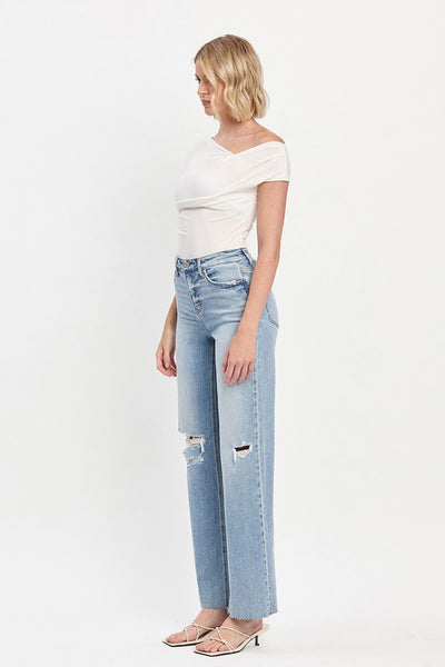 High Rise Raw Hem Wide Leg Jeans