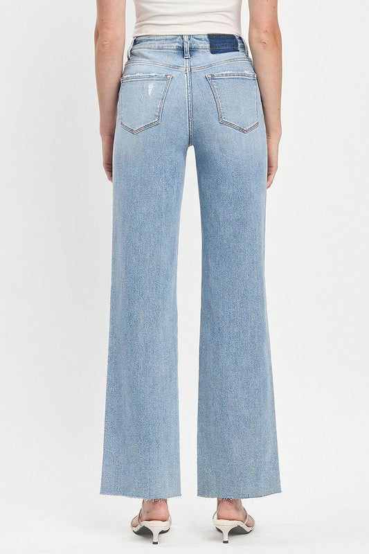 High Rise Raw Hem Wide Leg Jeans
