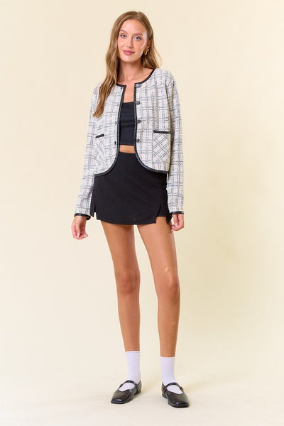 Ivory Check Jacquard Cardigan