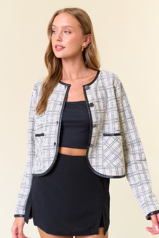 Ivory Check Jacquard Cardigan