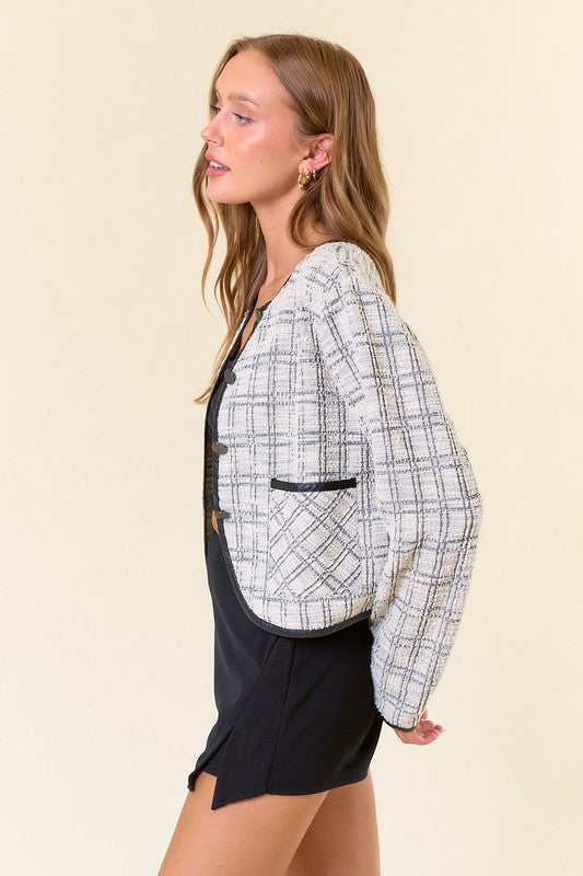 Ivory Check Jacquard Cardigan