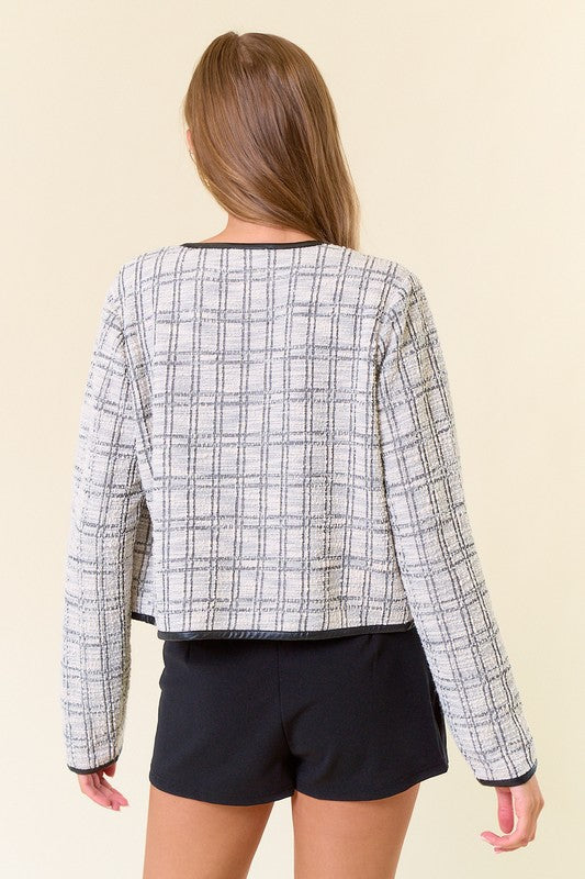 Ivory Check Jacquard Cardigan