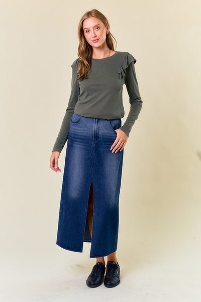 Olive Ribbed Long Sleeve Tee