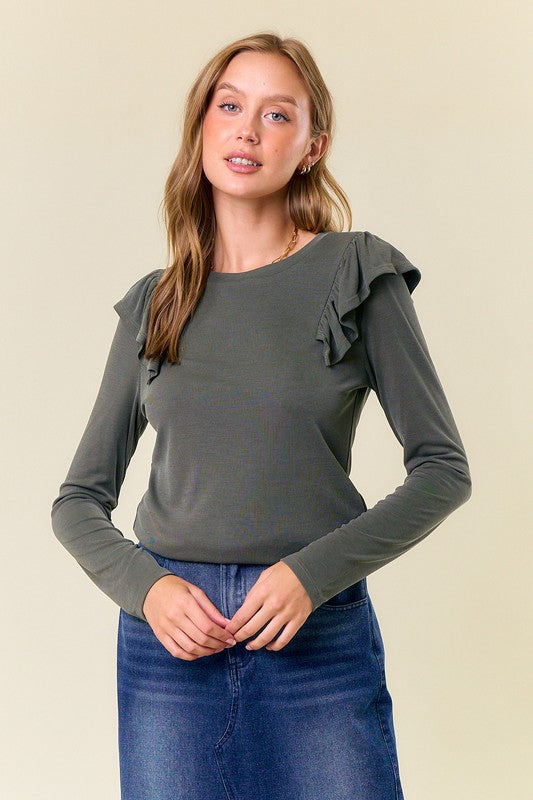 Olive Ribbed Long Sleeve Tee