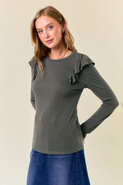Olive Ribbed Long Sleeve Tee
