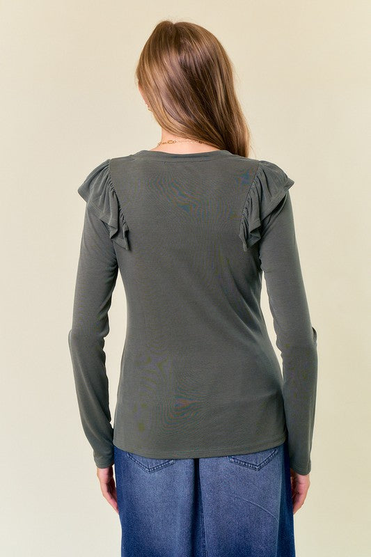 Olive Ribbed Long Sleeve Tee