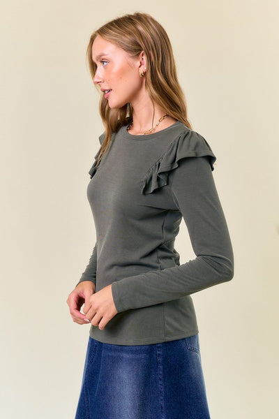 Olive Ribbed Long Sleeve Tee