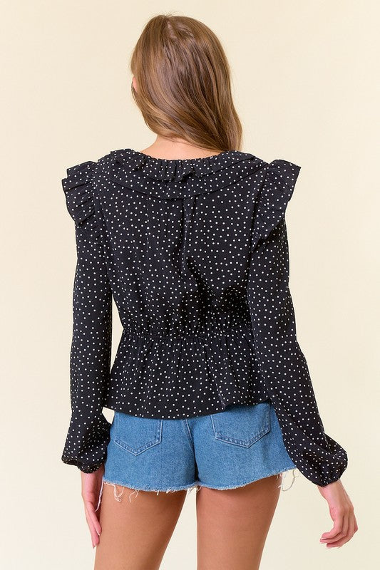 Black Button Down Polka Dot Blouse