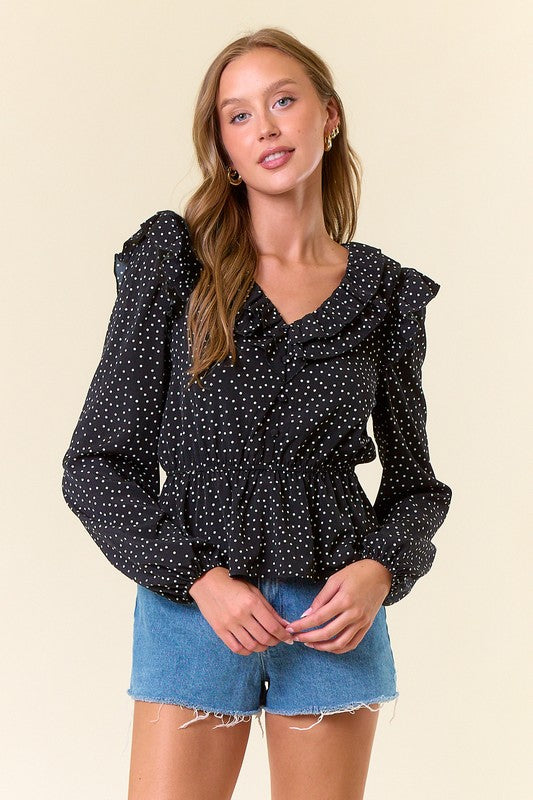 Black Button Down Polka Dot Blouse