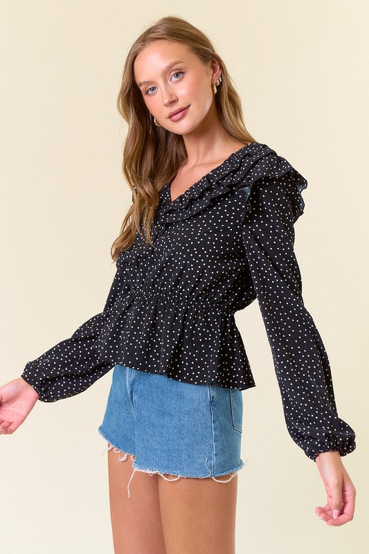 Black Button Down Polka Dot Blouse