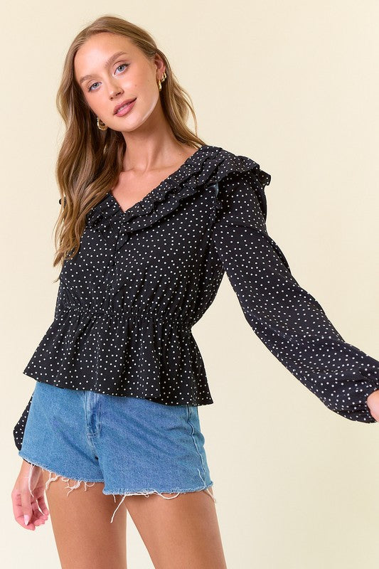 Black Button Down Polka Dot Blouse