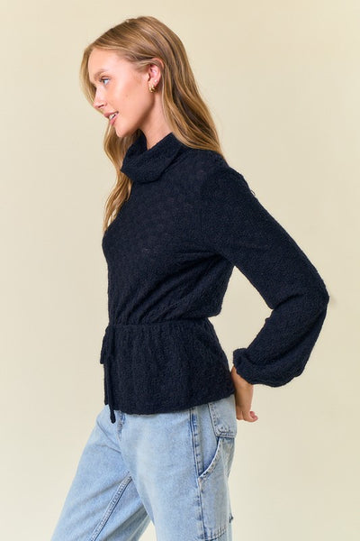 Black Floral Lace Turtle Neck Top