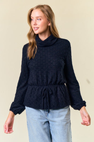 Black Floral Lace Turtle Neck Top