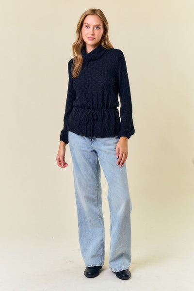 Black Floral Lace Turtle Neck Top
