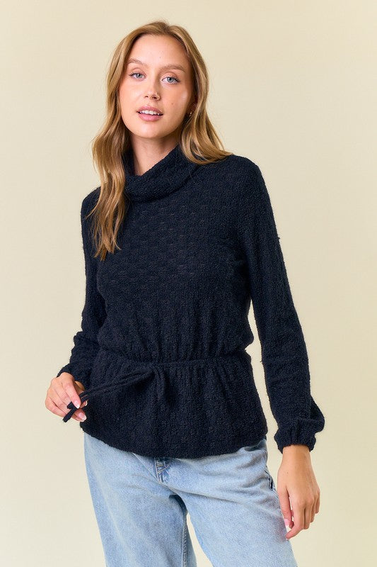 Black Floral Lace Turtle Neck Top