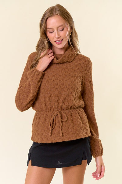 Coffee Floral Lace Turtle Neck Top