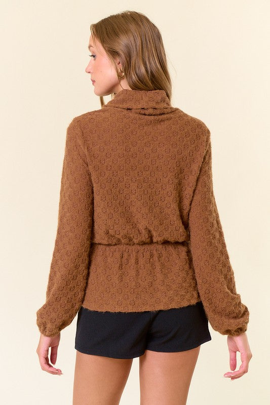 Coffee Floral Lace Turtle Neck Top