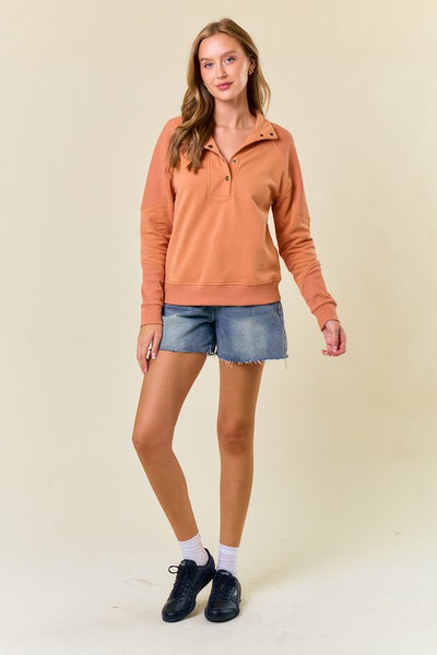Apricot Fleece Mock Neck Sweatshirt