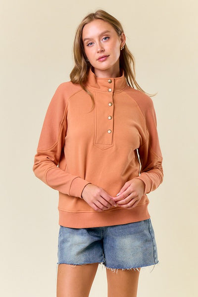 Apricot Fleece Mock Neck Sweatshirt