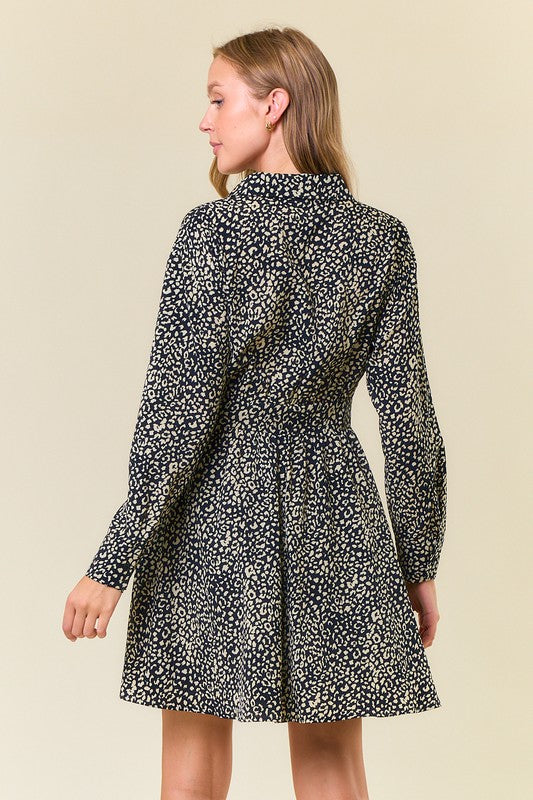 Black Animal Print Long Sleeve Mini Dress