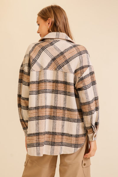 Taupe Plaid Print Shacket