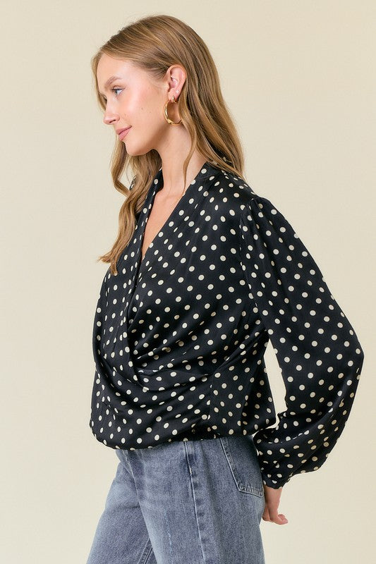 Black Polka Dot Crossover Blouse