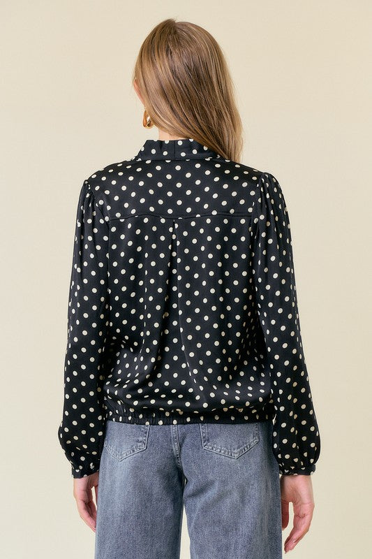 Black Polka Dot Crossover Blouse