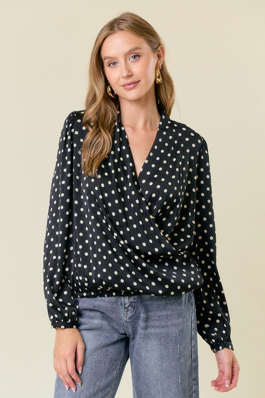 Black Polka Dot Crossover Blouse