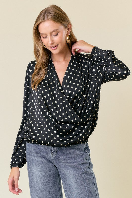 Black Polka Dot Crossover Blouse