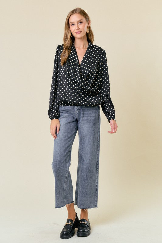 Black Polka Dot Crossover Blouse