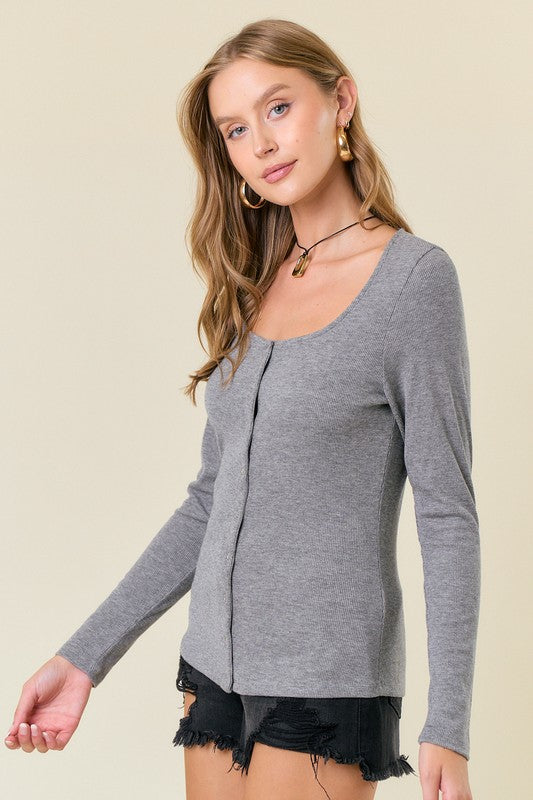 Dark Grey Snap Button Cardigan
