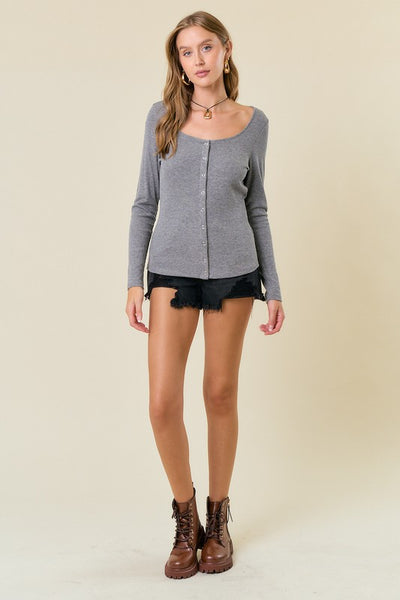Dark Grey Snap Button Cardigan
