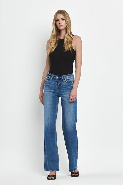 Mid Rise Full Length Wide Leg Jeans