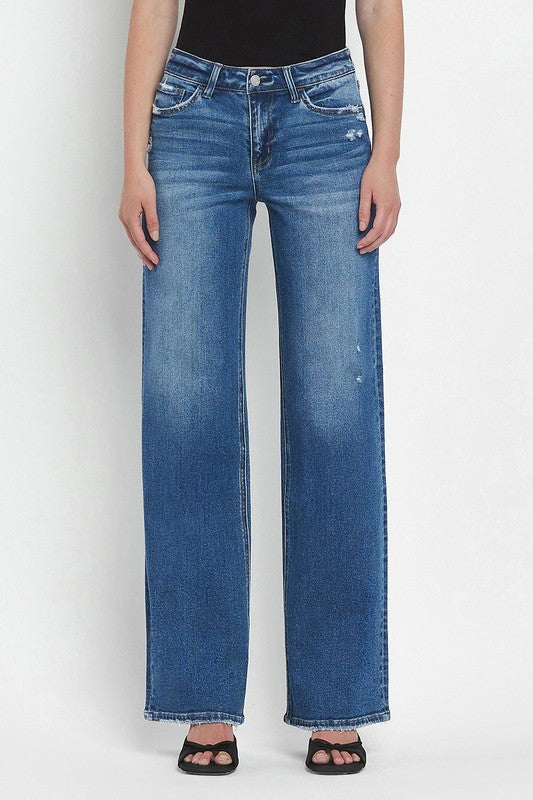 Mid Rise Full Length Wide Leg Jeans