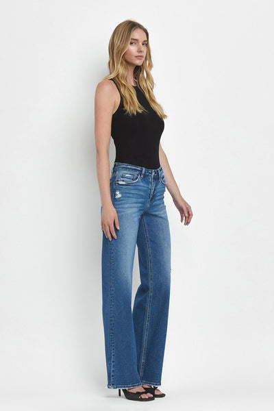 Mid Rise Full Length Wide Leg Jeans