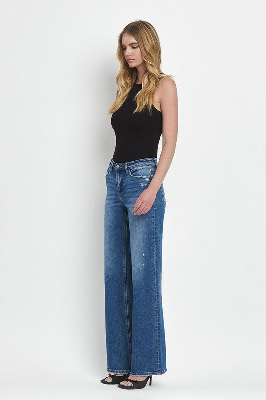 Mid Rise Full Length Wide Leg Jeans