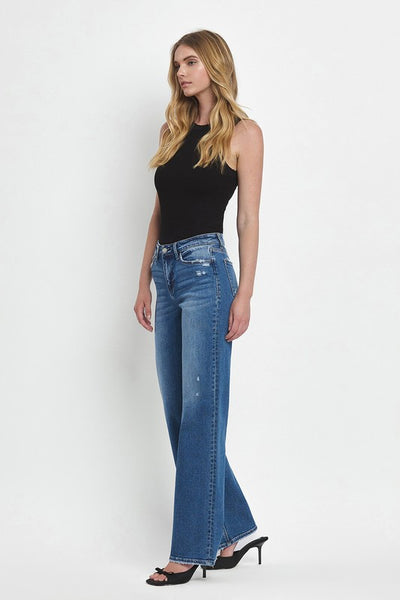 Mid Rise Full Length Wide Leg Jeans