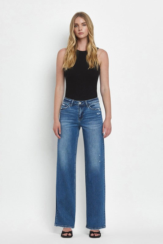 Mid Rise Full Length Wide Leg Jeans